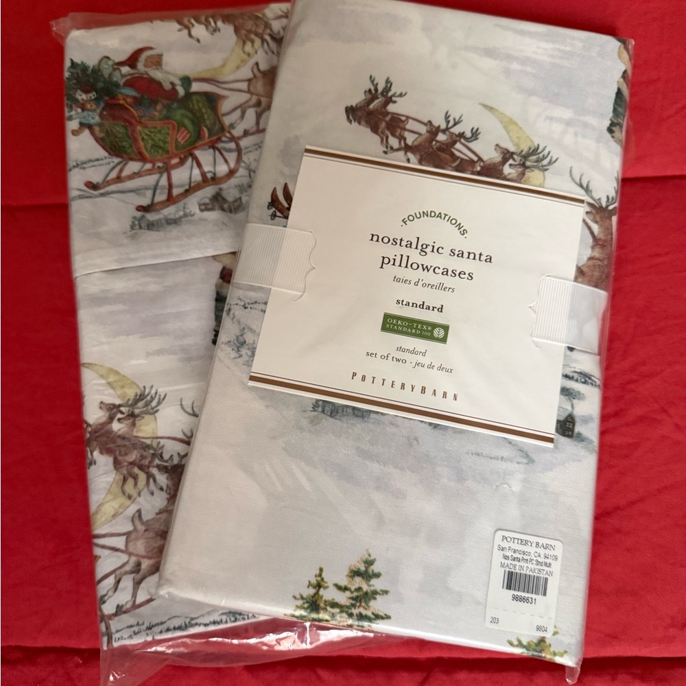Pottery Barn Nostalgic Santa Pillowcases - Standard size set of 2.